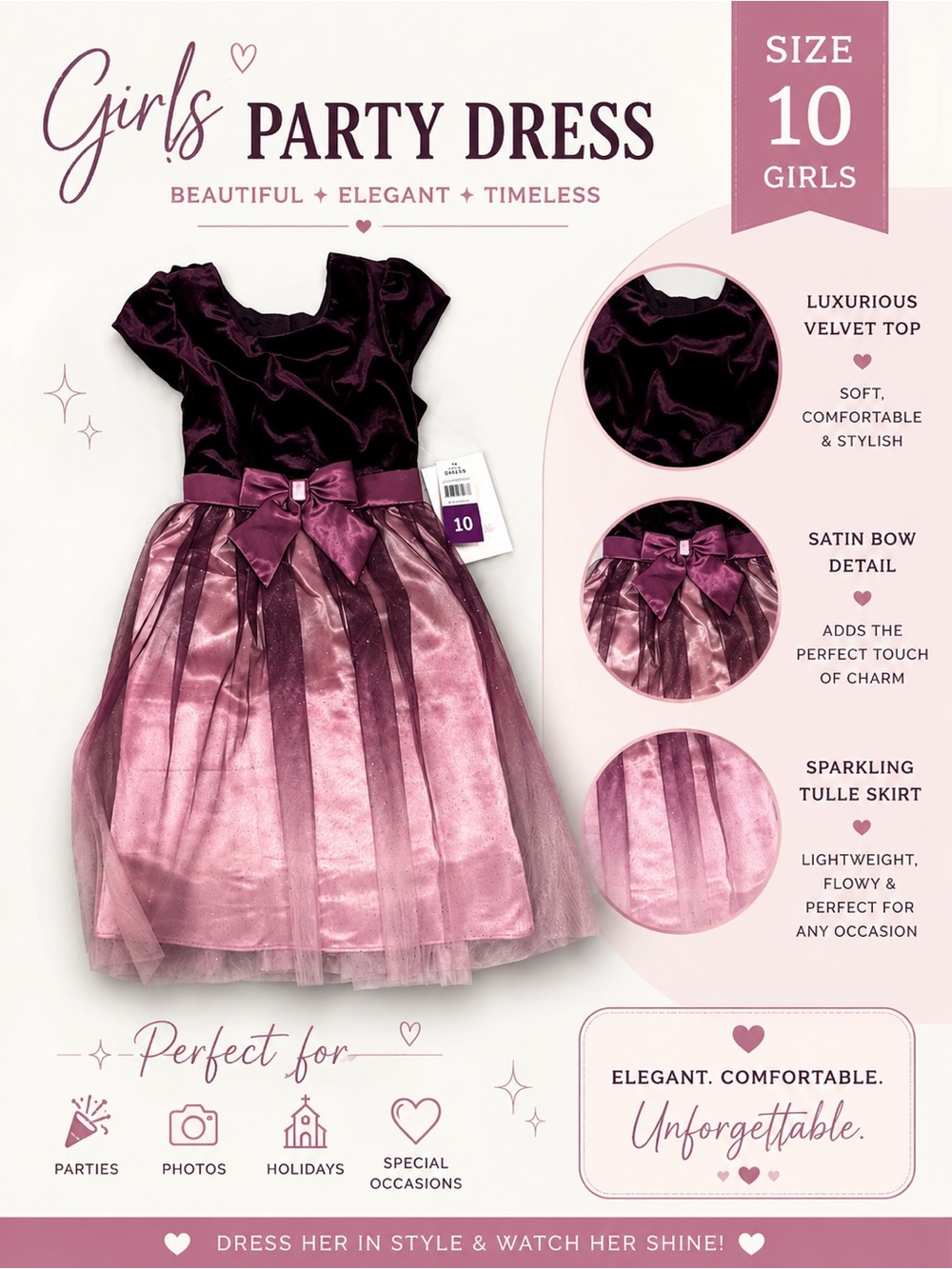 Purple and Pink Girls' Dress with Bow